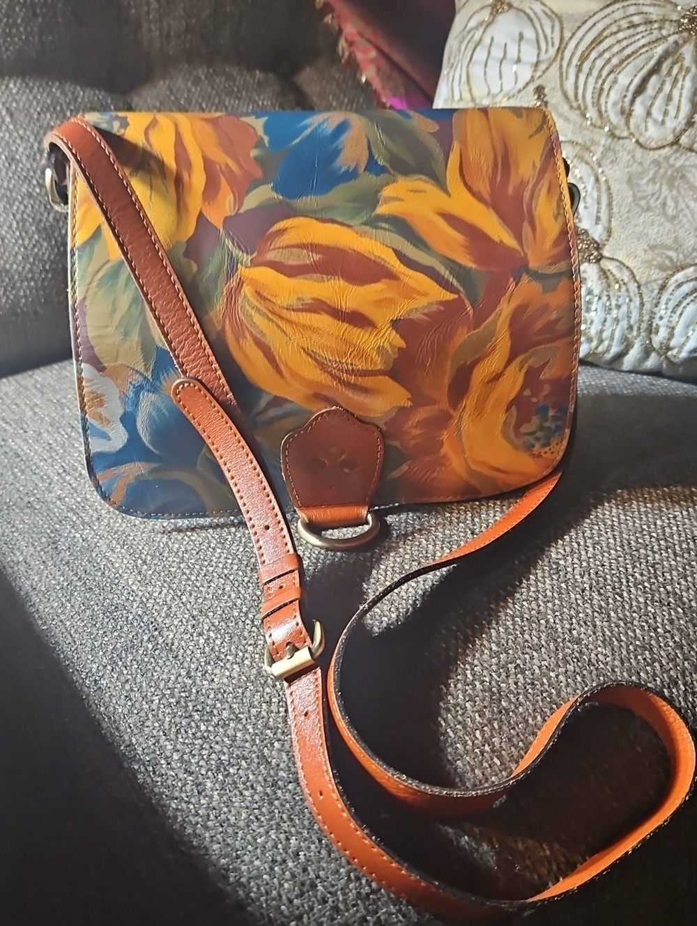 Patricia Nash Leather Crossbody in Marigold Harvest Print And Matching Wallet!